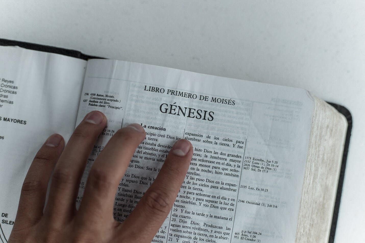 a person studying the Book of Genesis