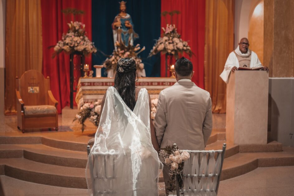 A Christian couple getting married in a church