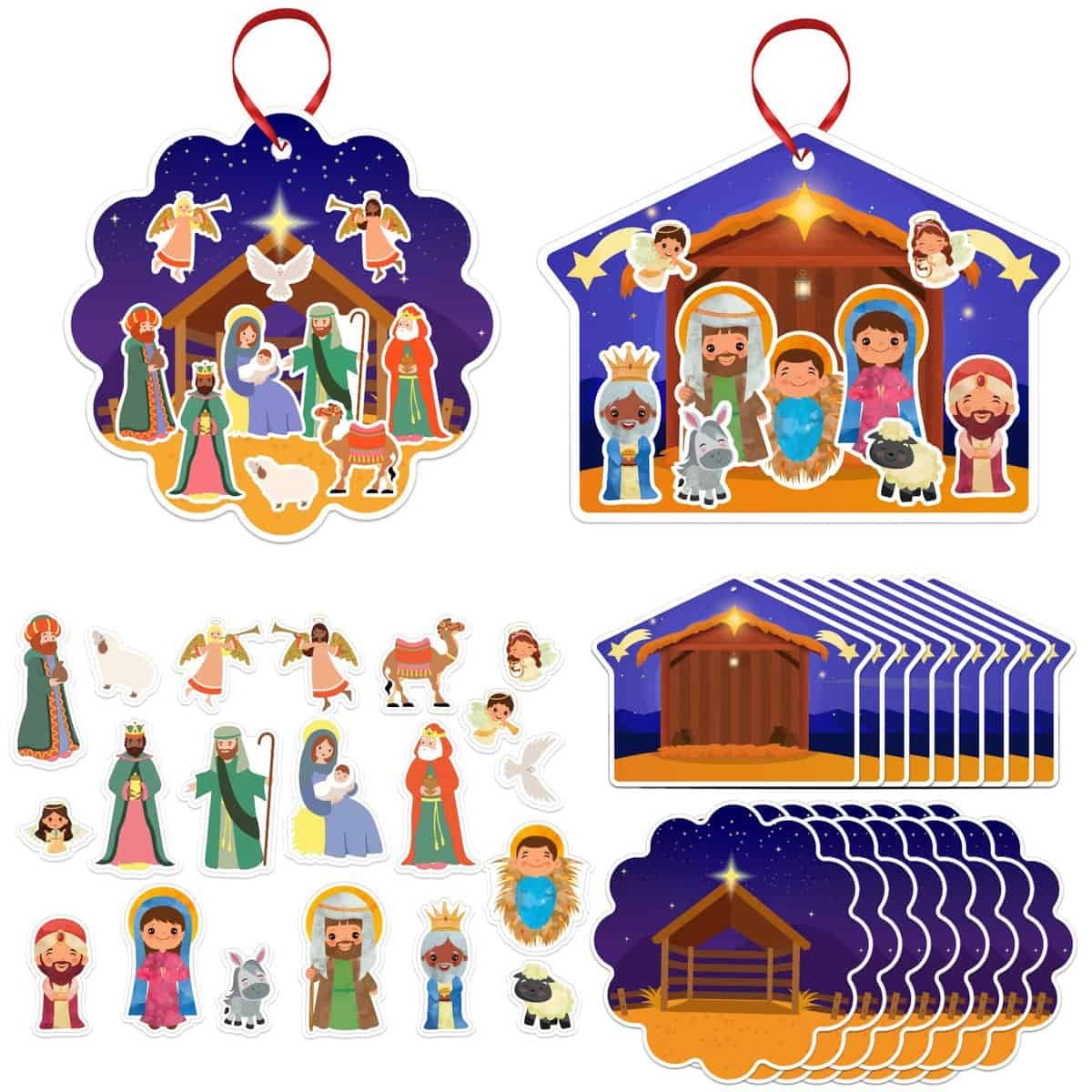 FaCraft Nativity Crafts for Kids 24PCS Make a Nativity Scene Stickers Ornament Christmas Crafts Kits,DIY Nativity Set for Sunday School Classroom Religious Christian Xmas Party Game Favor Gifts A-24pcs